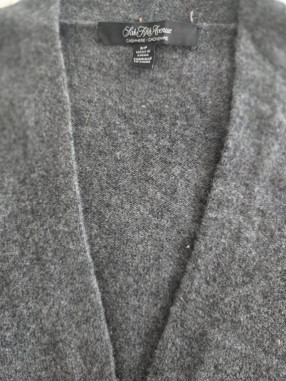 Saks Fifth Avenue Charcoal 100% Cashmere Cardigan, Size S